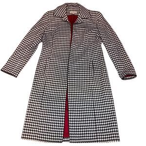 Amanda Smith Houndstooth Long Coat 8 Petite - Red Lining - Open Front